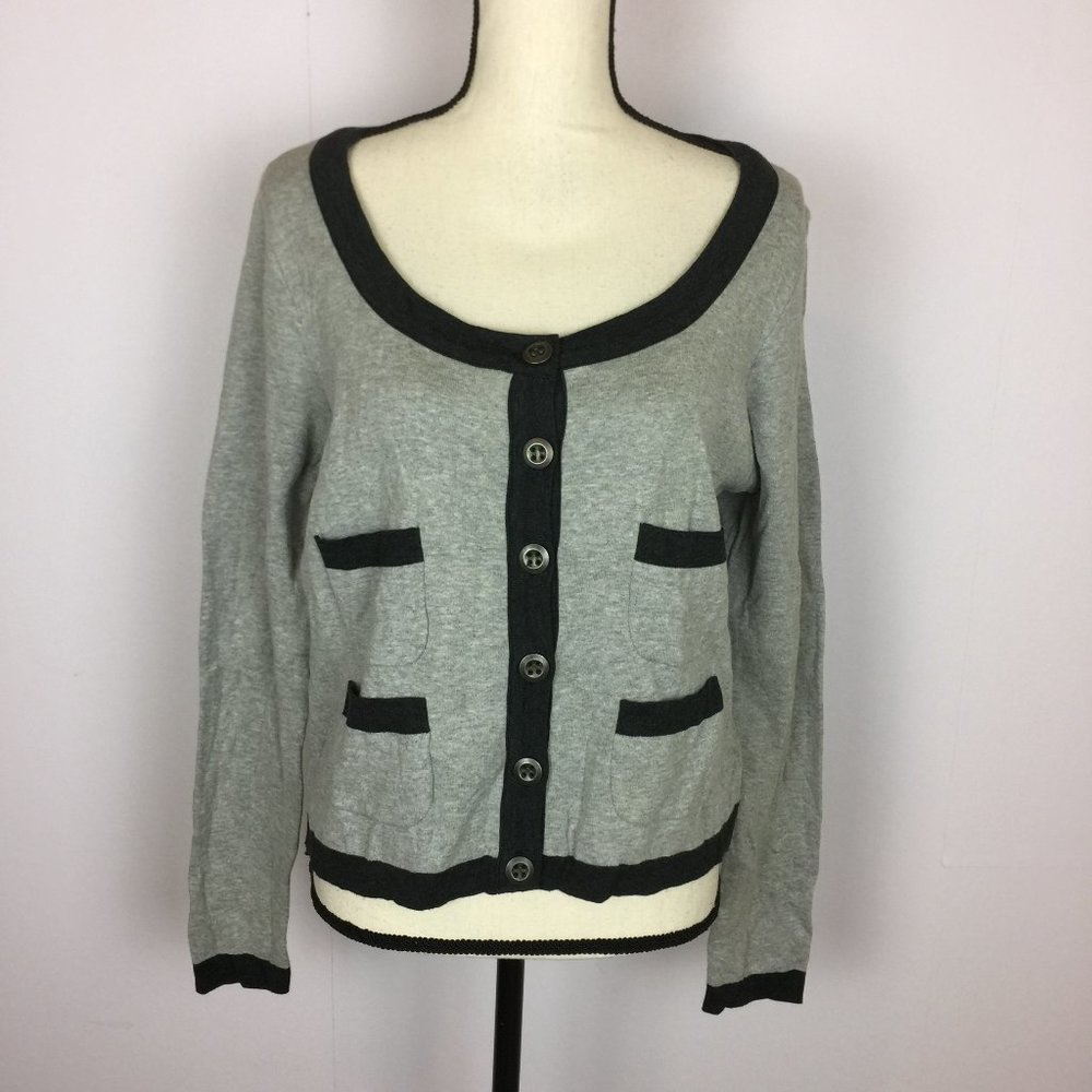 NWT Mac & Jac Cardigan Sweater L Large Womans Gray Black Knit Long Sleeve Button